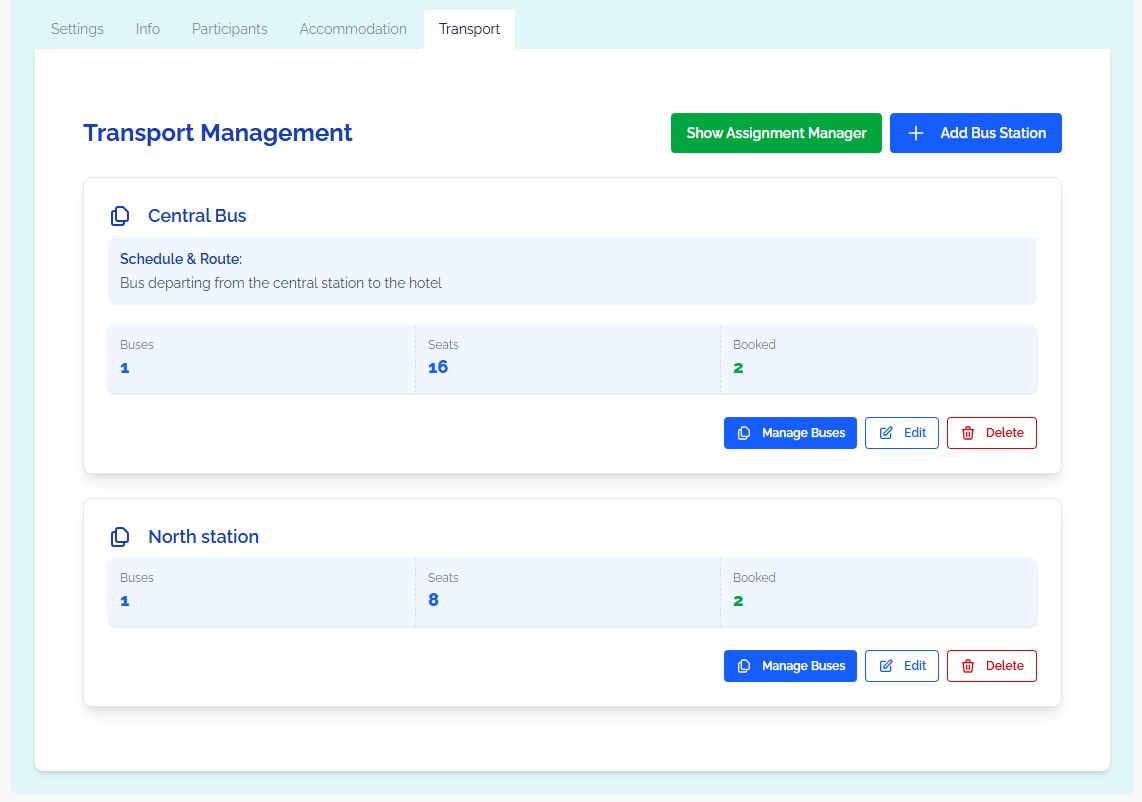 Transport dashboard